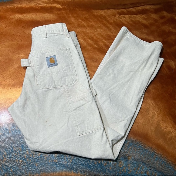 vtg Carhartt Off-White Painter Utility Pants Union made usa 29x32